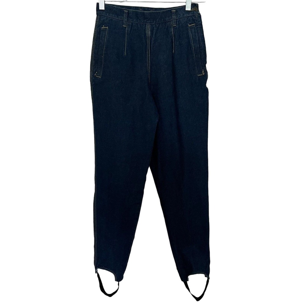 Lizwear Vintage 1980's High Waist Dark Denim Side Zip Stirrup Jeans - Fits 2-4